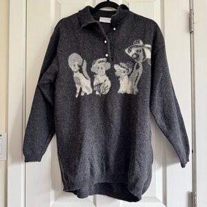 Wool blend Gray Sweater with Animal Design cottage core grandma core size large